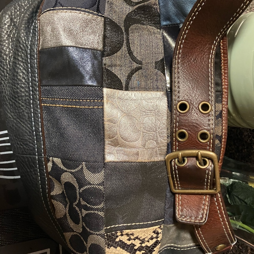 Coach Patchwork Shoulder Bag in Black, Navy & Brown - Picture 10 of 11